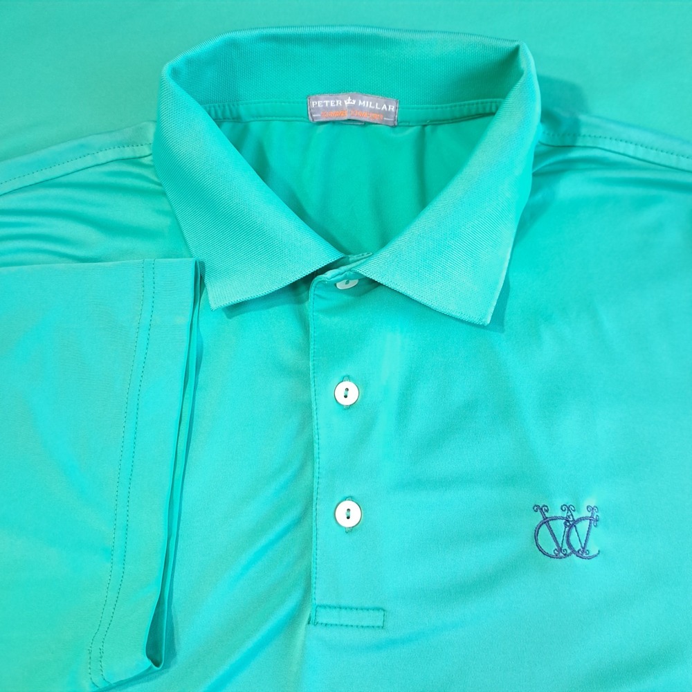 Peter Millar Men's Polo‎ Shirt Aqua Green Shirt 2XT Short Sleeves